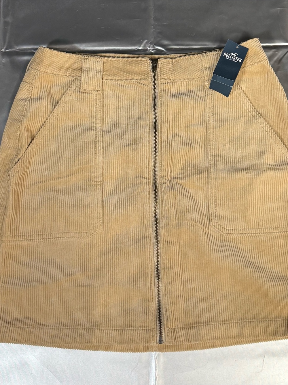 Hollister Tan Corduroy Zip-Front Skirt